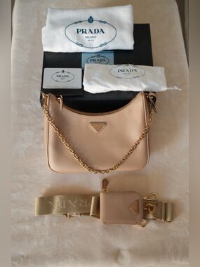 Prada Re-Edition 2005 Saffiano Leather Bag - Cameo Beige (Like New)